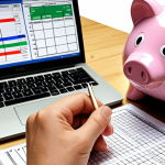 Budgeting & Tracking**

*Prompt:* A person looking thoughtfully at a budget spreadsheet on a laptop, highlighting areas of spending. Emphasize clarity and control. Background includes a traditional notebook with handwritten expenses, symbolizing both old and new methods. A piggy bank sits nearby.

**