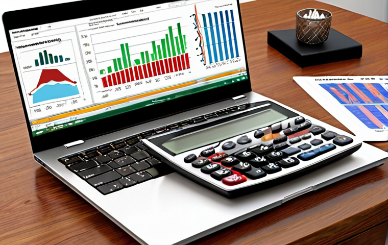 **
> Financial education: Open book with charts, graphs, and a calculator on a wooden desk, symbolizing investment knowledge and financial literacy. A modern laptop displays stock market data.
**