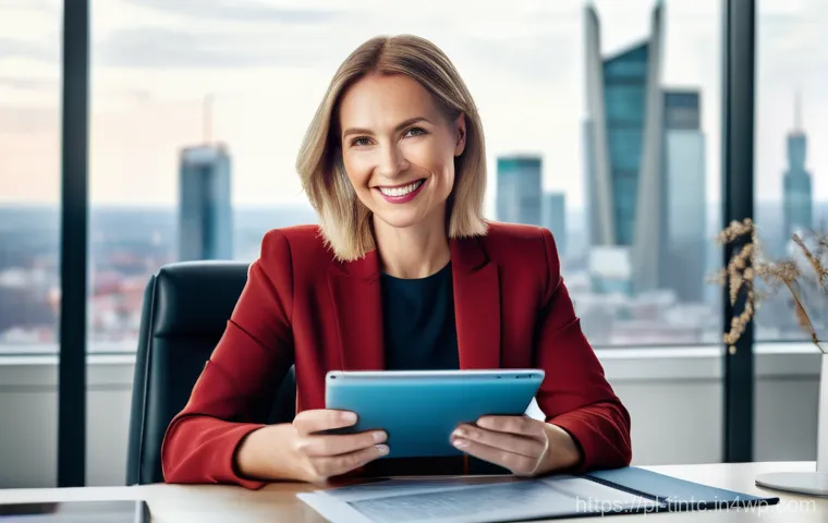 금융 독립을 위한 주식 시장 트렌드 분석 - **Prompt:** A confident and content Polish investor, a woman in her late 30s to early 40s, dressed i...