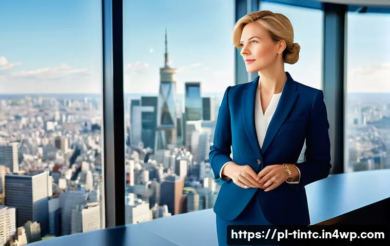 금융 독립을 위한 글로벌 투자 전략 - **Prompt:** "A professionally dressed Polish woman in her late 30s, wearing a chic business suit, st...
