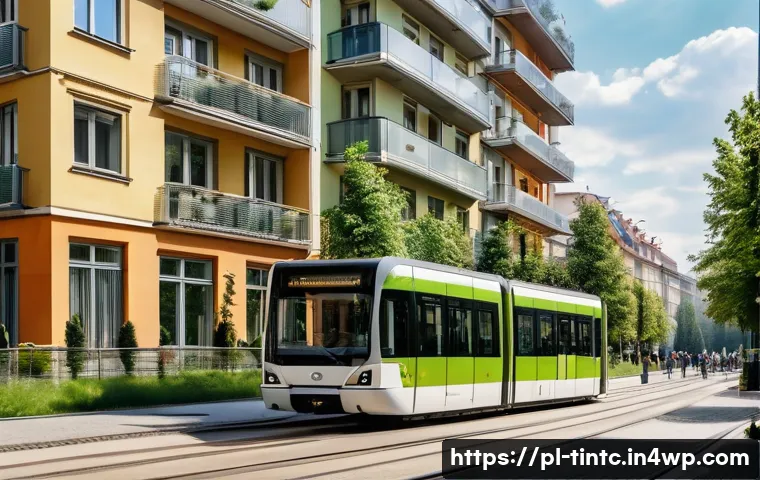 금융 독립을 위한 자산 유형별 분석 - A modern Polish apartment building in Warsaw’s city center, surrounded by lush green parks and well-...