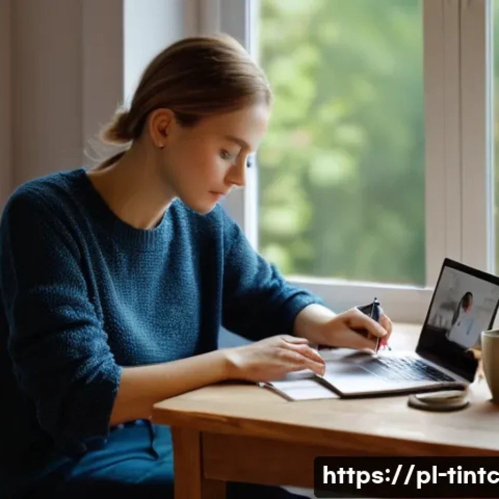 금융 독립을 위한 감정적 지출 관리 방법 - A cozy home office scene featuring a young Polish adult thoughtfully reviewing a monthly budget on a...
