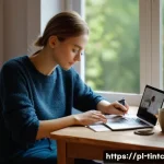 Home 19 금융 독립을 위한 감정적 지출 관리 방법 - A cozy home office scene featuring a young Polish adult thoughtfully reviewing a monthly budget on a...